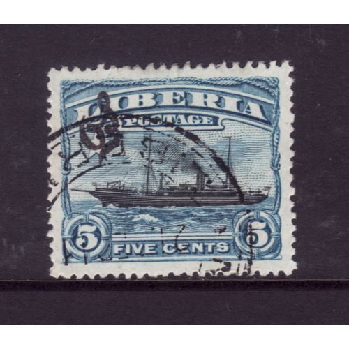 LIBERIA 1909 SG252 5c BLUE GUN BOAT LARK FINE USED #4