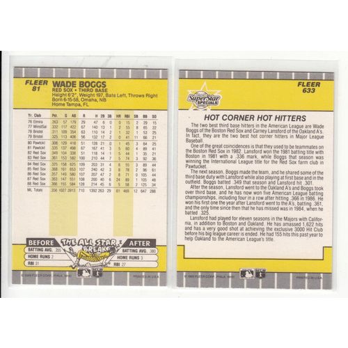 TWO 1989 Fleer Wade Boggs cards – #81, #633-HOF-Red Sox