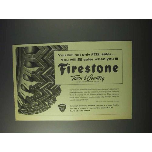 1959 Firestone Town & Country Tires Tyres Ad - Safer
