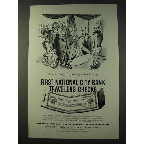1959 First National City Bank Travelers Checks Ad