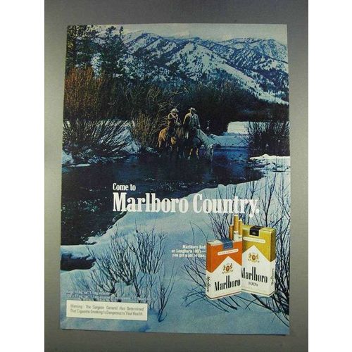 1977 Marlboro Cigarettes Ad - Cowboy - Snowy Mountains