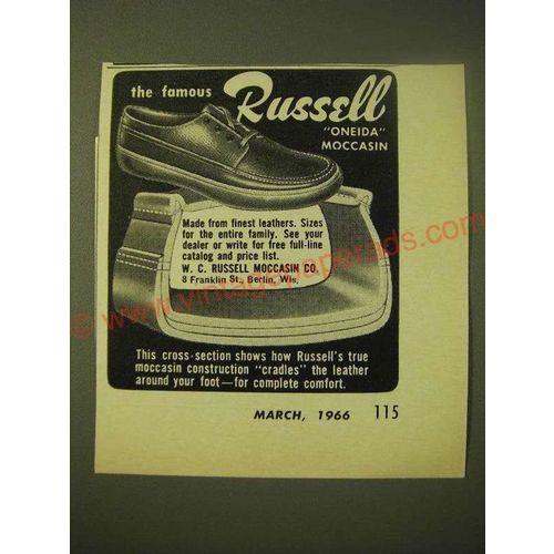 1966 Russell Oneida Moccasin Ad - The famous Russell Oneida Moccasin