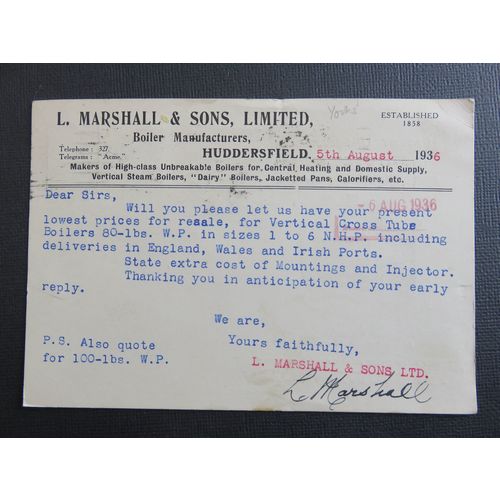 L Marshall & Sons, Huddersfield, Messrs Abbott & Co, Newark 1936 Advert Postcard