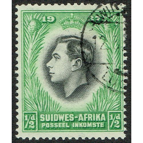 South West Africa 1937 Coronation ½d Black and Emerald Afrikaans SG97 FU