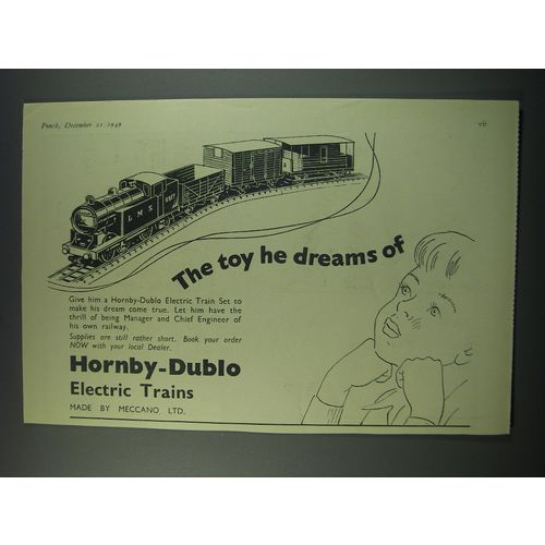 1949 Hornby-Dublo Electric Trains Ad - The toy he dreams of