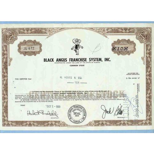 FL na Stock Certificate Company: Black Angus Franchise System, Inc. ~11