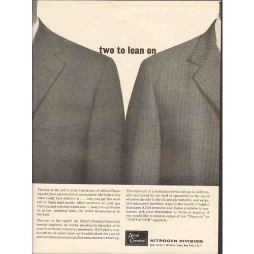 ALLIED CHEMICAL 1962 Two lean Ethylene Glycol Ethanolamine vintage ad