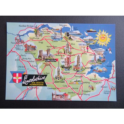 Lincolnshire & South Humberside, Lincolnshire Map Postcard #1