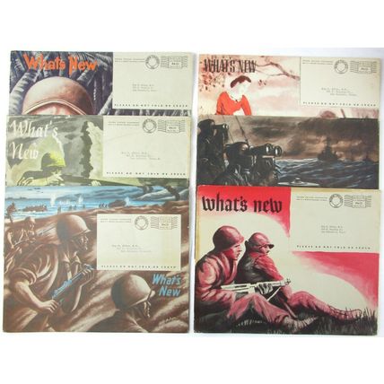 EMPTY What's New Envelopes, Lot of 6, WWII Military Art