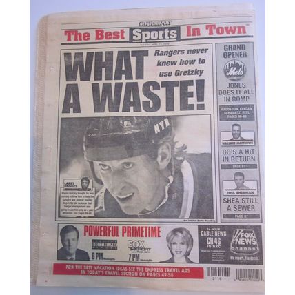 Original New York Post Newspaper 4/13/1999 WAYNE GRETZKY Bill Clinton