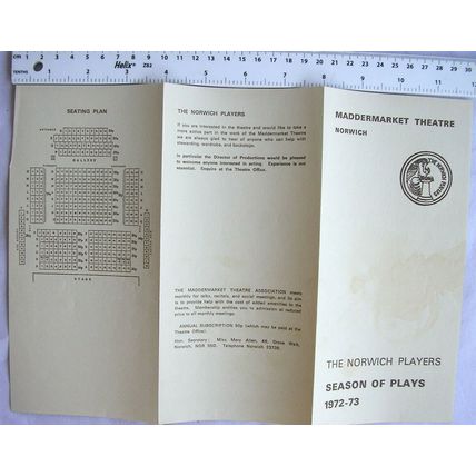 1972 season leaflet Norwich Players Maddermarket Theatre
