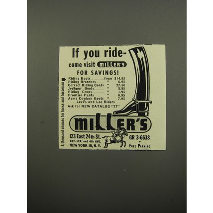 1951 Miller's Riding Gear Ad - If you ride - come visit Miller's for savings!
