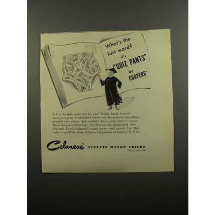 1951 Celanese Acetate Rayon Tricot Ad - What's the last word? It's quiz pants