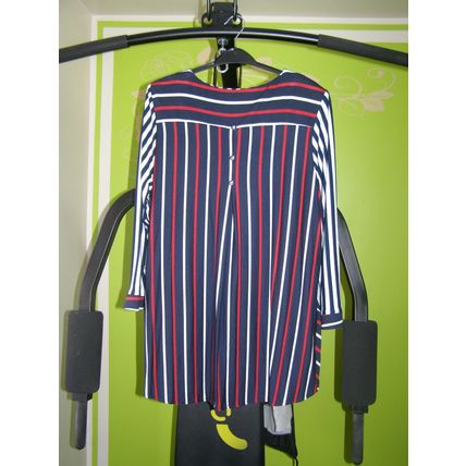 White dark blue stripped woman blouse with rhinestones on pocket Size 20. 133