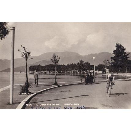 Lungolago Bicycle Overtakes Motorbike Real Photo Italy Postcard