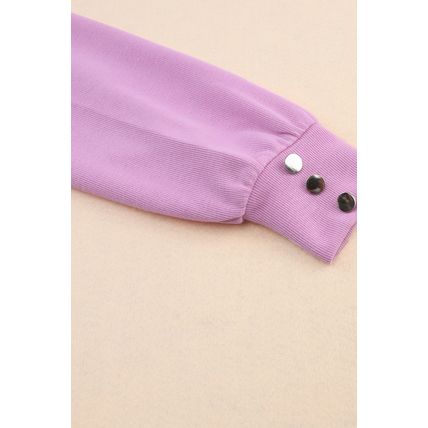 Purple Knitted V Neck Buttoned Cuffs Sweater