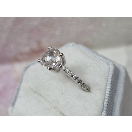 Rose Cut Faceted 8mm Moissanite Solitaire Ring Sz M½ Rhodium Overlay 925 Silver