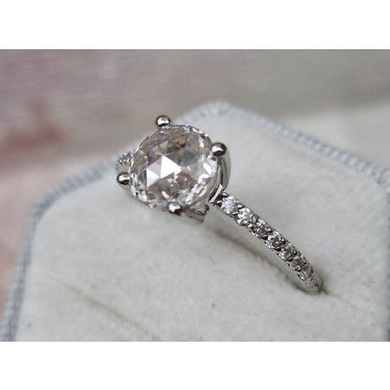 Rose Cut Faceted 8mm Moissanite Solitaire Ring Sz M½ Rhodium Overlay 925 Silver