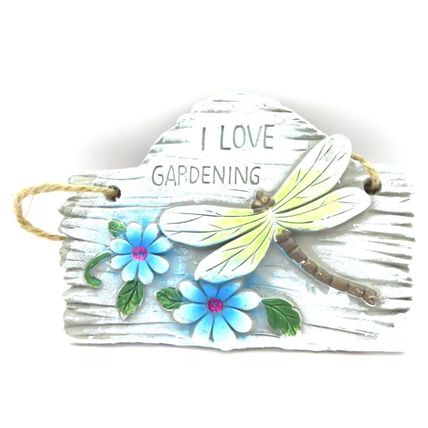 I Love Gardening Hanging Wall Plaque 18 CM with Dragonfly Concrete Home Decor