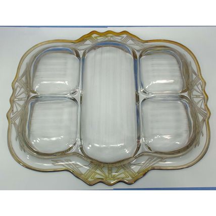 Vintage Real Sterling Silver Paint CAMBRIDGE 1920s Vaseline Glass Relish Tray