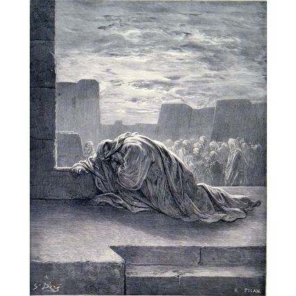 EZRA IN PRAYER 1885 Gustave Doré - Heliodore Joseph Pisan ANTIQUE ENGRAVING