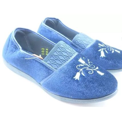 Ladies Navy Blue Slippers with Elastic Front Disabilty Footwear Gift Size 5