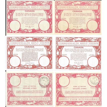 Worldwide Commonwealth International Reply Coupons Lot of 6 Different c.1956