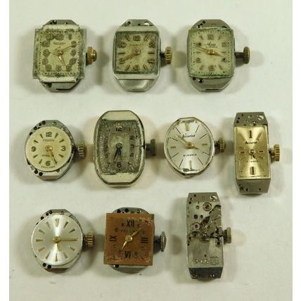 10 Antique Vintage Ladies Wristwatch Movements Spares Or Repair Marvin Rotary &c
