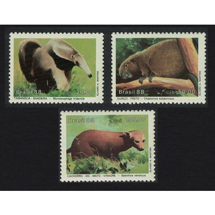Brazil Bush Dog Porcupine Anteater 3v 1988 MNH SG#2317-2319 MI#2259-2261