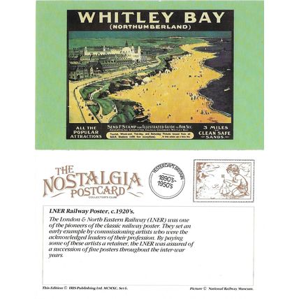 Railway Poster Art Postcard NER Whitley Bay Beach Sand North Eastern - Nostalgia