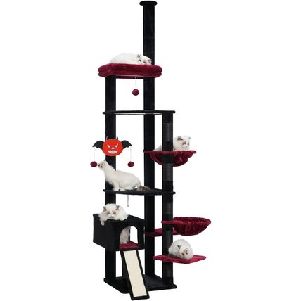 Hebly Cat Tree 92.5-104.3 Inches with Hammock, Floor to Ceiling Gothic Cat Condo