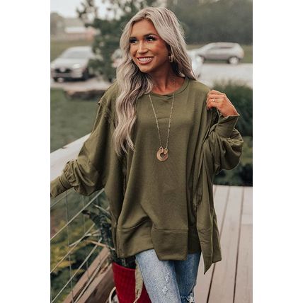 Green Patchwork Drop Shoulder Oversized Top