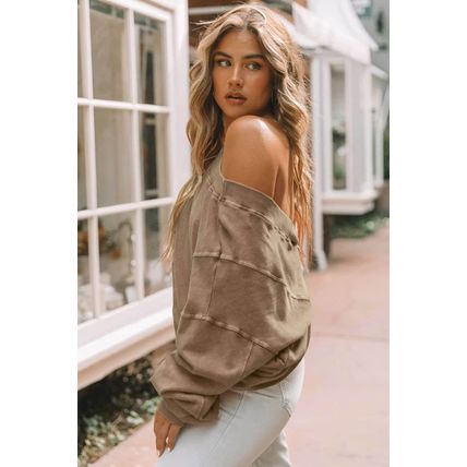 Khaki Exposed Seam Twist Open Back Oversized Sweatshirt