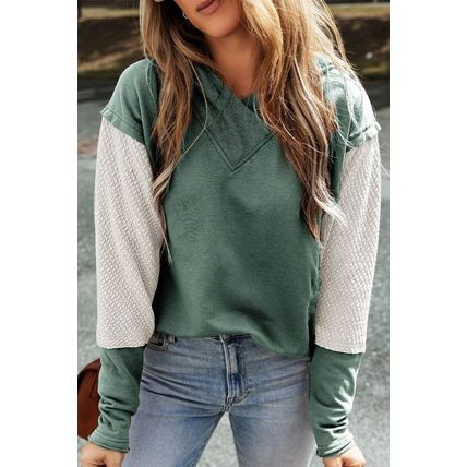 Mist Green Contrast Sleeves Patchwork Colorblock Hoodie
