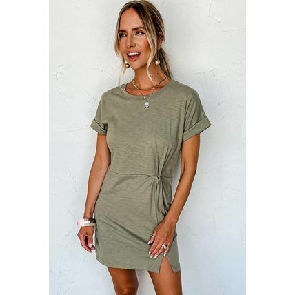 Laurel Green Folded Sleeve Twisted Mini T-Shirt Dress