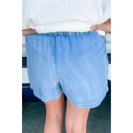 Beau Blue Casual Chambray Drawstring Shorts