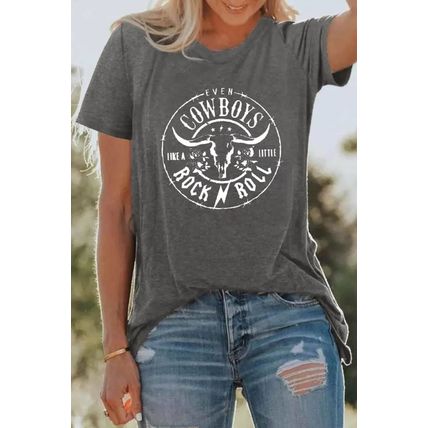 Gray Western Letter Steer Head Graphic Tee