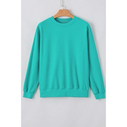 Aruba Blue Plain Drop Shoulder Crewneck Pullover Sweatshirt