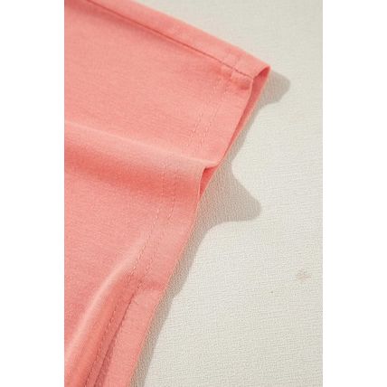 Grapefruit Orange Contrast Color Patchwork Oversized Side Split Top
