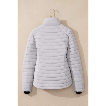 Silvery Solid Color Quilted Zip-up Puffer Jacket