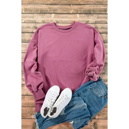 Valerian Solid Fleece Lined Drop Shoulder High Low Sweatshirt