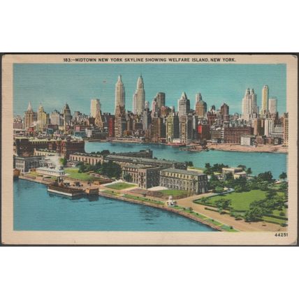 Midtown New York Skyline & Welfare Island, 1942 - Manhattan PCP Co Postcard