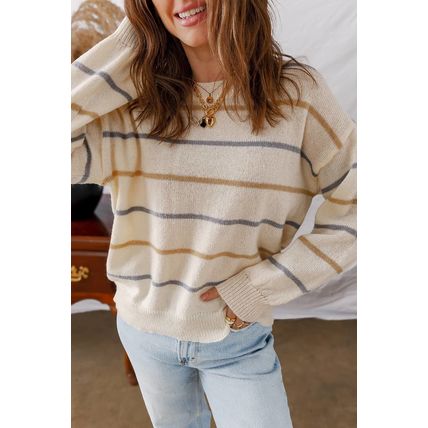 Multicolour Striped Ribbed Edge Drop Shoulder Sweater