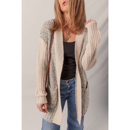 Color Block Side Pockets Open Front Cardigan