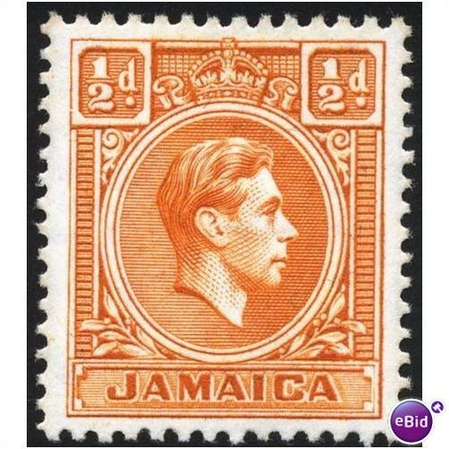 Jamaica KGVI 1951 ½d Orange Mounted Mint MM SG 121b stamp king George VI