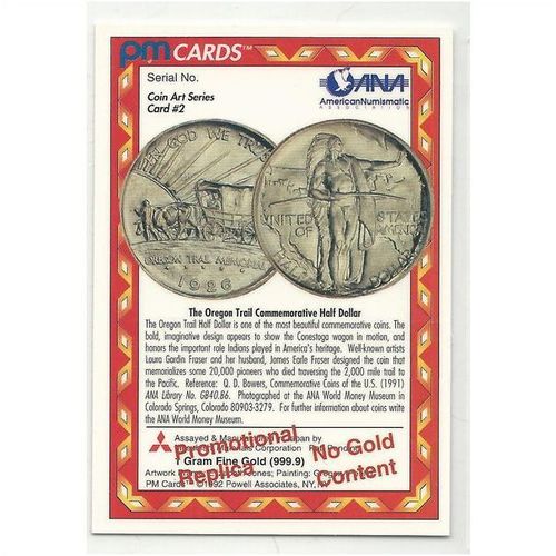 INDIAN PM MINTED ' PROMO OREGON TRAIL card ' ( 1992)