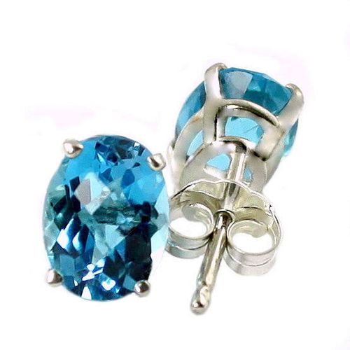 Swiss Blue Topaz, 925 Sterling Silver Post Earrings, SE002