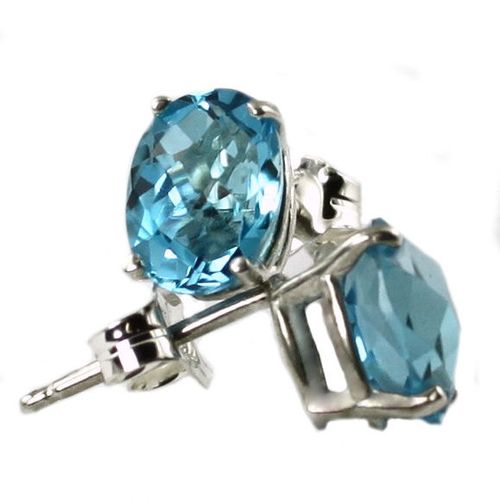 Swiss Blue Topaz, 925 Sterling Silver Post Earrings, SE002