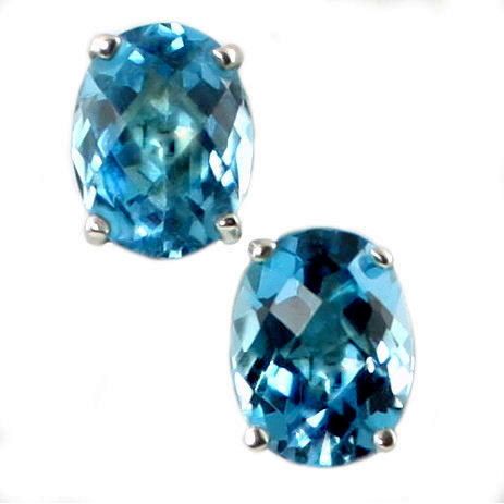 Swiss Blue Topaz, 925 Sterling Silver Post Earrings, SE002