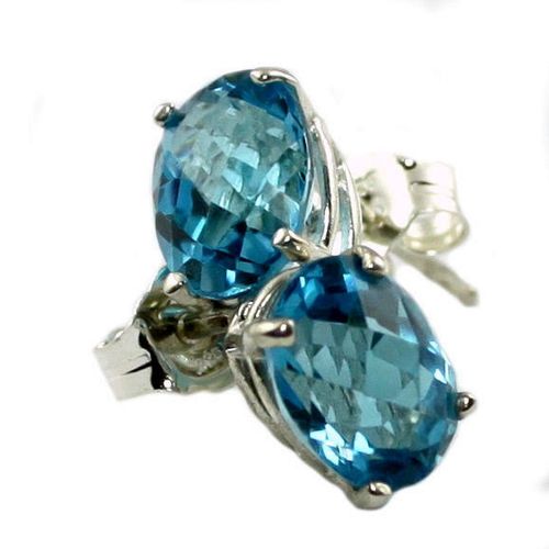 Swiss Blue Topaz, 925 Sterling Silver Post Earrings, SE002